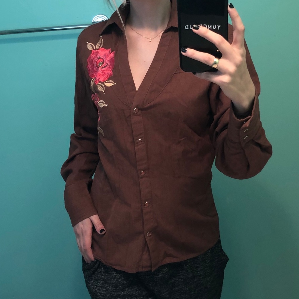 Embroidered button down
